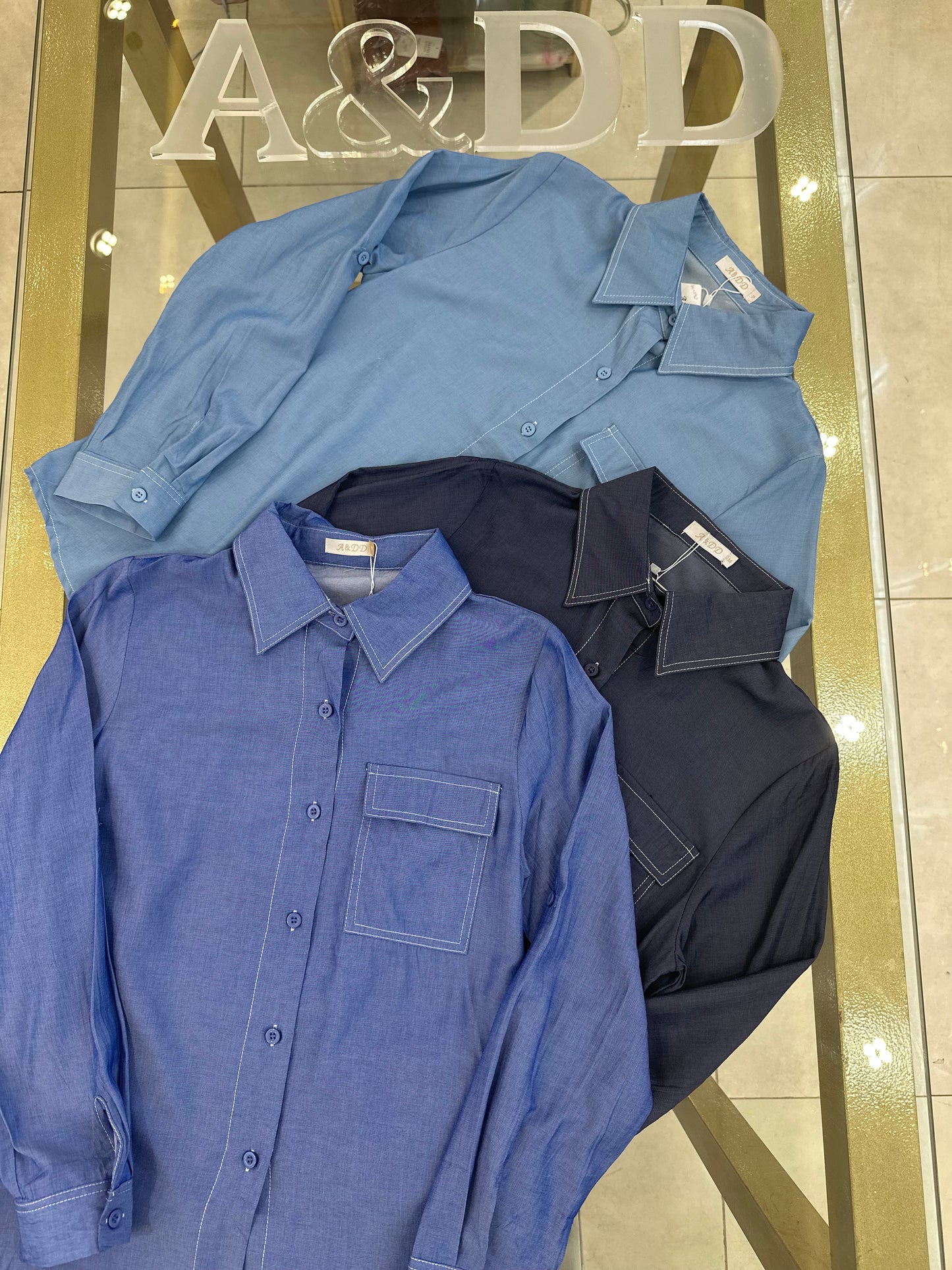 Camisa Feminina Tencel com Bolso e Pesponto - Ref:as2141