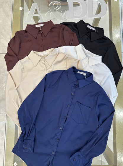Camisa Social com Bolso Frontal Cetim - Ref:YY0112