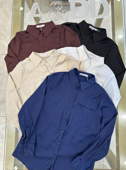 Camisa Social com Bolso Frontal Cetim - Ref:YY0112