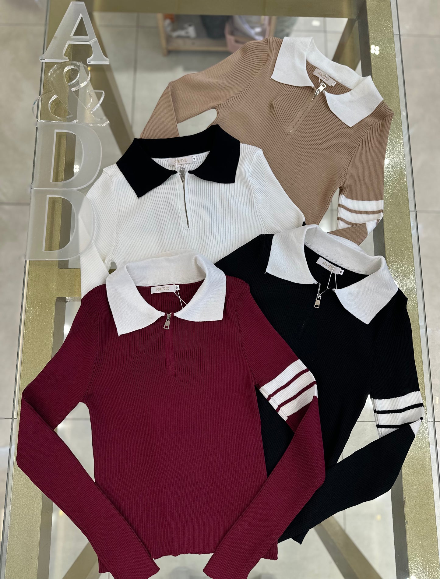 Blusa Tricot Modal Gola Polo Bicolor - Ref:YUX1049