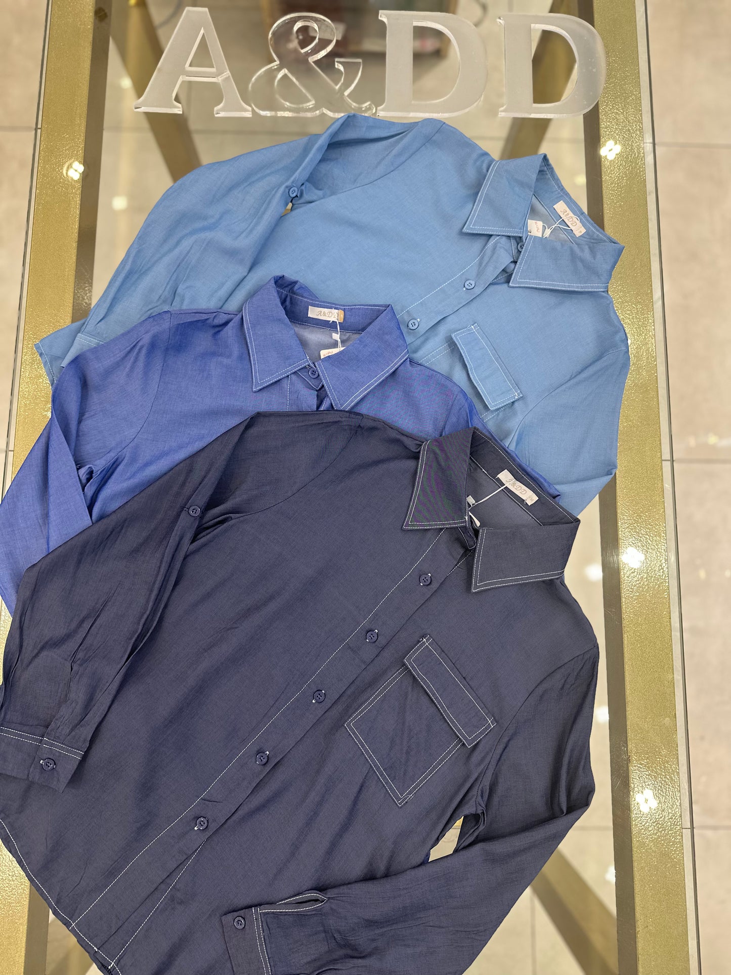 Camisa Feminina Tencel com Bolso e Pesponto - Ref:as2141