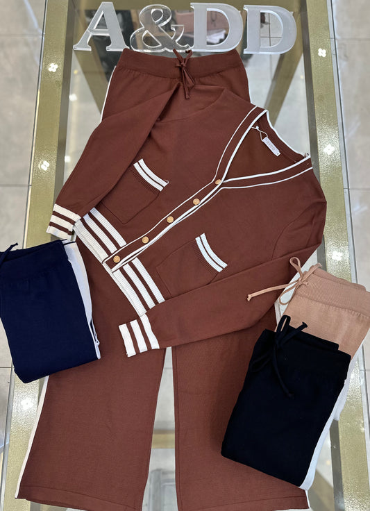 Conjunto Modal Premium Cardigã Listrado e Calça Pantalona - Ref:K0188