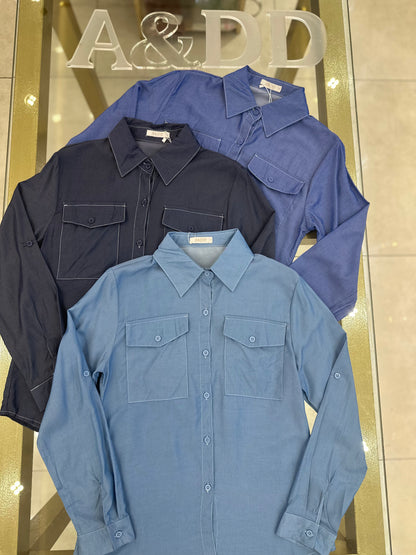 Camisa Tencel com Bolsos - Ref:as2140