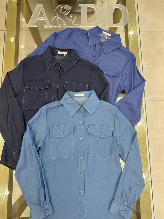 Camisa Tencel com Bolsos - Ref:as2140