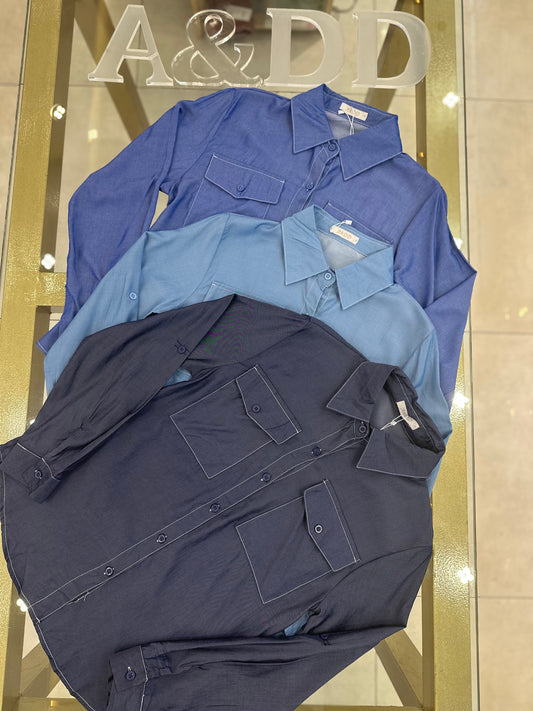 Camisa Tencel com Bolsos - Ref:as2140