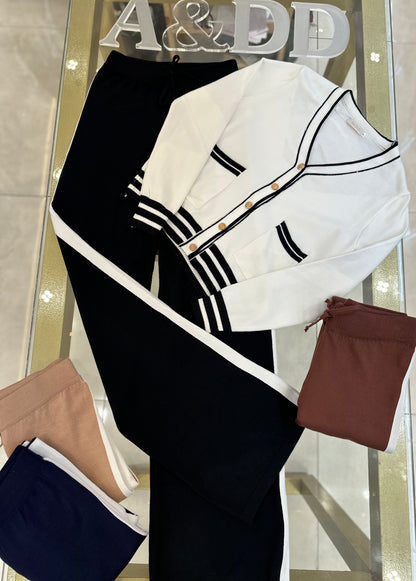 Conjunto Modal Premium Cardigã Listrado e Calça Pantalona - Ref:K0188