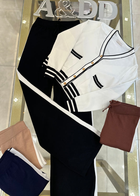 Conjunto Modal Premium Cardigã Listrado e Calça Pantalona - Ref:K0188