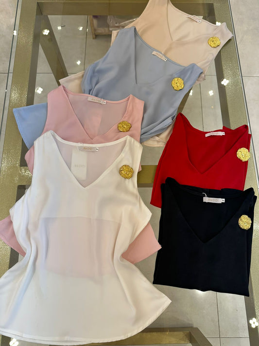 Blusa acetinada C/ broche  - REF: LE532